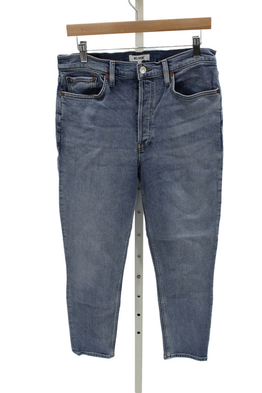 Re/Done Womens Cropped High Waist Jeans Blue Button Cotton Blend 90s Size 30