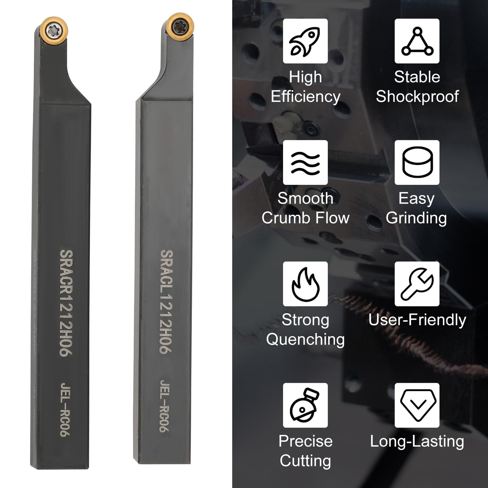 1/2" SRACL1212H06/SRACR1212H06 Indexable Lathe Turning Tool with 20Pcs RCMT06...