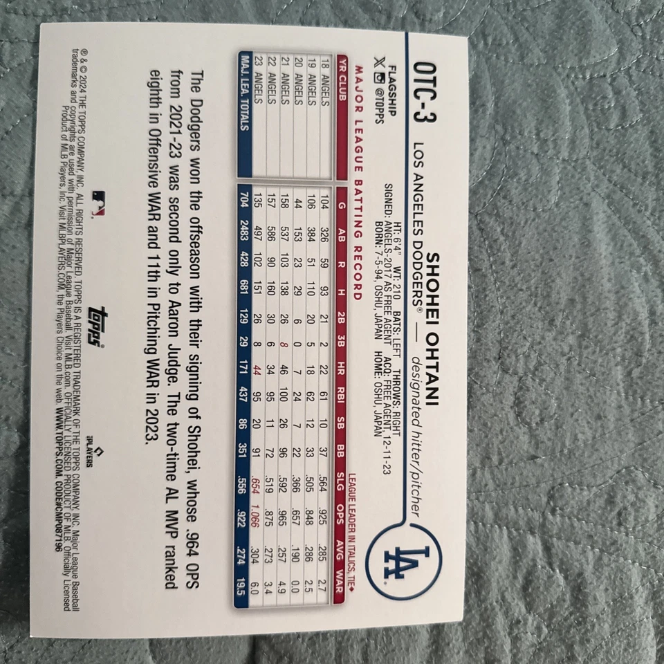 2024 Topps Shohei Ohtani OTC-3 Los Angeles Dodgers LARGE PRINT - Image 3 of 4