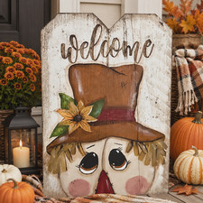 Primitive Welcome Scarecrow Fall Sign Hand Pa...