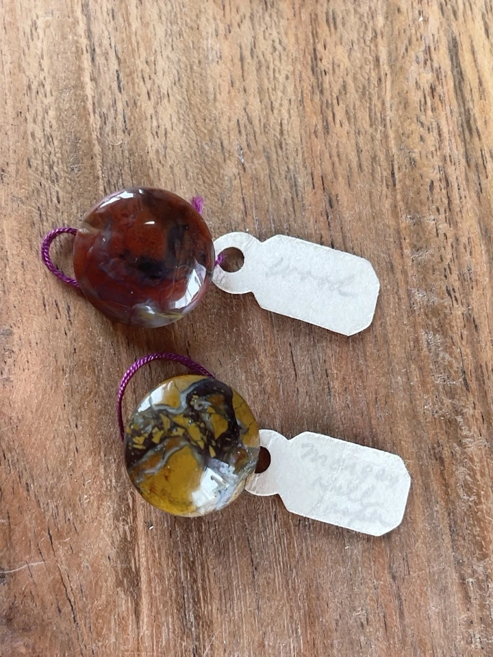 LOT OF 4 ANTIQUE 1890S AGATE MOSS STONE SEWING BUTTON VICTORIAN EDWARDIAN 5/8” G - Image 4 of 4