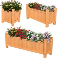 Wooden Garden Planters Outdoor Plants Flowers Pot Square Rectangular Display