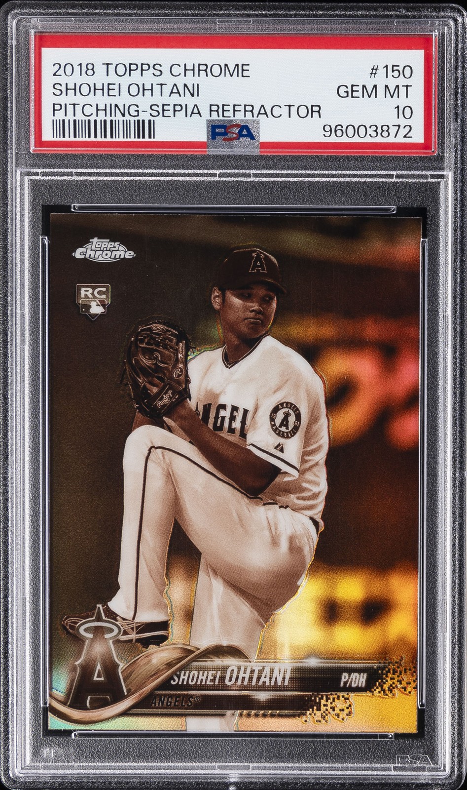 2018 TOPPS CHROME PITCHING-SEPIA REFRACTOR #150 SHOHEI OHTANI ROOKIE RC PSA 10