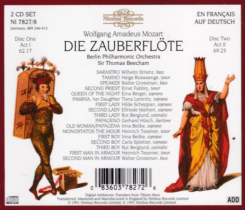W.A. Mozart - Die Zauberflöte (2-CD, Beecham, Roswaenge, Berger) - Bild 2 von 4