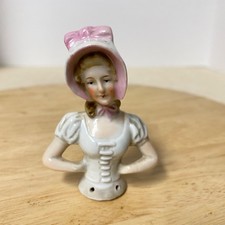 Vintage 3" Pin Cushion Half-Doll Porcelain Victorian Woman - Germany 5715
