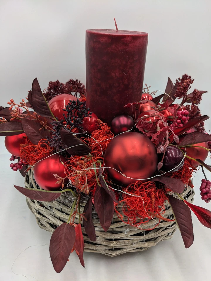 Weihnachtsgesteck LED Kugel Blätter rot - Bild 3 von 4