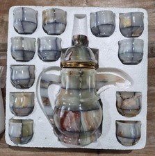 Onyx Tea Pot And 12 Cups In Set Afghanistan Stoneware