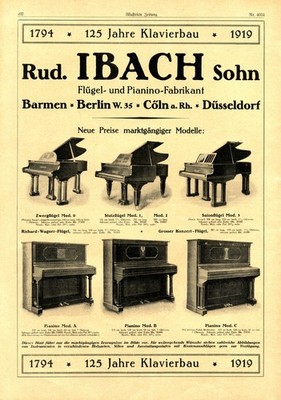 Ibach Klavier Barmen XL Reklame 1920 Piano 125 Jahr Feier Werbung Flügel