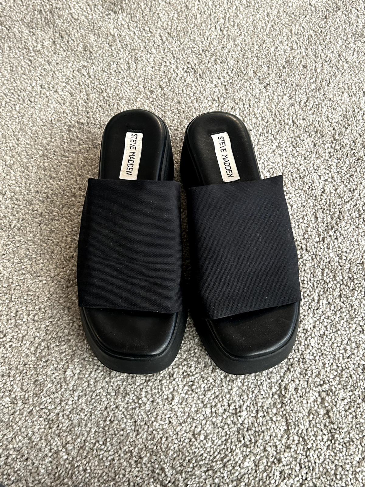 Steve Madden Black Solid Platform Slip On Slide S… - image 5