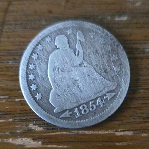1854 Seated Liberty Quarter Silver Coin Arrows Variety 25C 0.9 Fineness