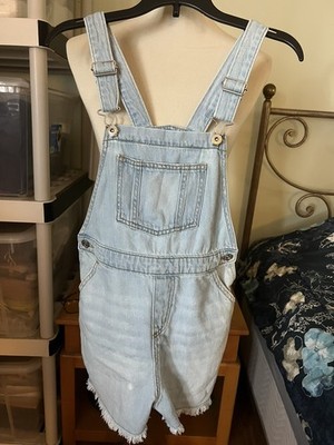 Art Class Girl s Denim Overalls LG 10/12 Light Blue Cutoff Shorts Pockets Casual