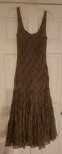 Jones NY Sz 12 Brown Sleeveless Dress Geometric Print Maxi/Ankle Tiered Boho