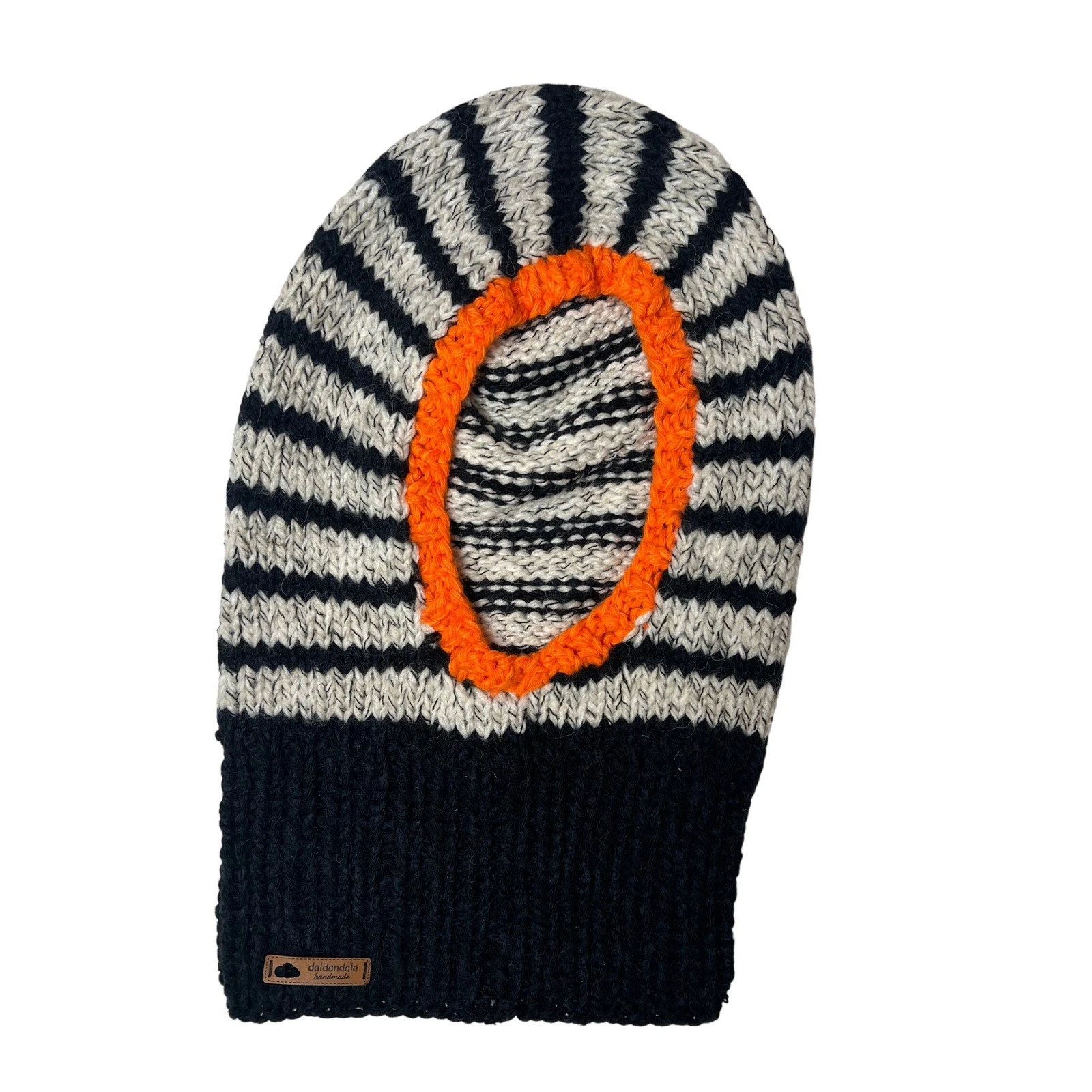 Daldandala Handmade Balaclava Ski Mask Black White Stripe Orange Trim