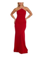 NIGHTWAY Womens Red Padded Lined Sleeveless Full-Length Gown Dress 4