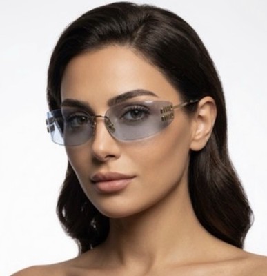 Miu Miu MU A51S ZVN10P Gold Light Blue Lens Women Wrap Sunglasses