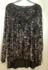 Sno Skins Black/beige Velvet Burnout Top, size L, Long sleeve, USA-made, NWOT