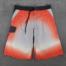 OP Ocean Pacific Mens Board Shorts Size 30 Orange White Geometric Swim Trunks