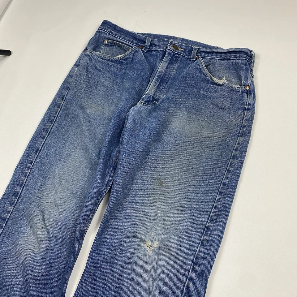 Vintage Lee Riders Jeans Men 34x30 Blue Denim Bootcut 70s Distressed Yellow Tag - Image 4 of 4