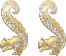Set of 2 Brooch Lapel Pins With Rhinestones Golden Squirrel 