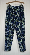ESPRIT DE CORP Blue Floral 100% Silk Side Zip Flat Front Pants 7/8