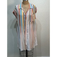 Umgee Womens Small Striped Rayon Ombre Shirt Dress Multicolor Short Sleeve NWT