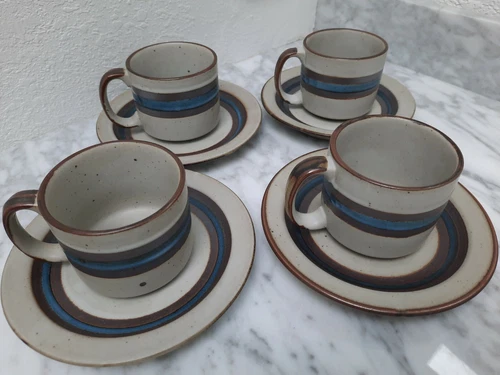4 VTG Otagiri Japan Mid Century Modern Stoneware Horizon Mugs Cups & Saucers NWT