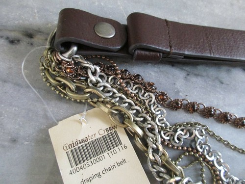 NWT $79.95 Coldwater Creek Draping Chain Belt S/M Misses Brown Leather & Chain - Picture 11 of 12
