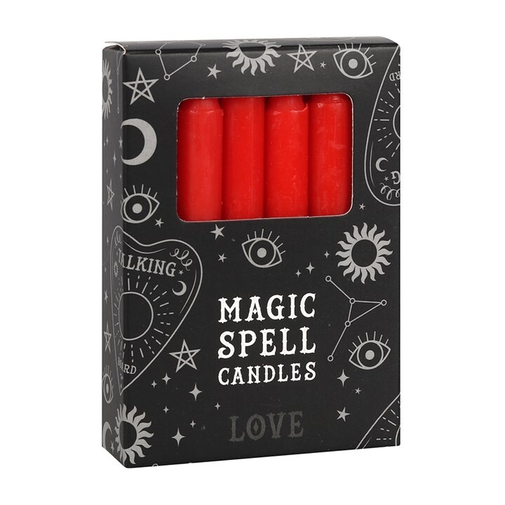 Set of 12 Red 'Love' Magic Spell Candles. Gothic Wiccan Pagan Candles.