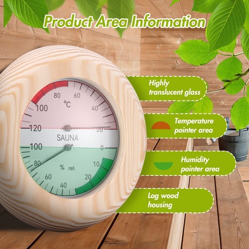 2 in 1 Wooden Sauna Room Temperature Gauge Humidity Hygrometer Thermometer Meter - Picture 8 of 9