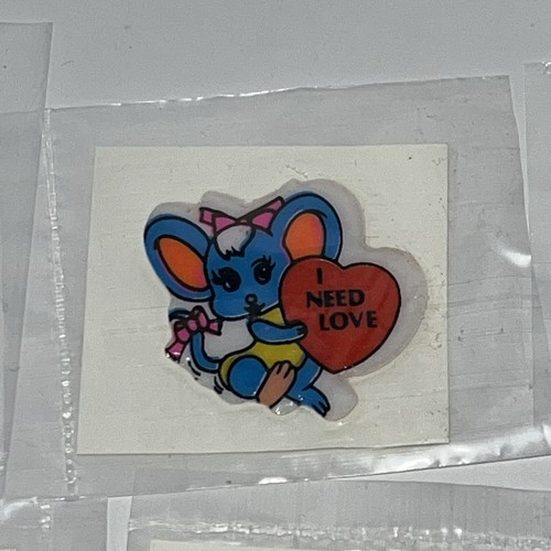 6 Vintage 80's Puffy Valentine's Sticker Lot Hearts Mouse Kiss Lips Doves - Picture 4 of 11