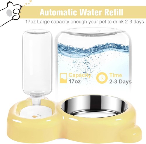 Dog Cat Food Water Water Dispenser Stainless Steel Bowl Cats Small Dogs - Yellow - Picture 2 of 6