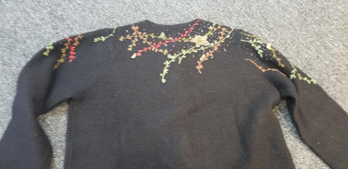 VTG Susan Bristol Floral Cardigan Sweater Hand Embordered Black LARGE - Picture 3 of 5
