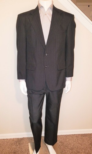 Barrington 40 S Men’s 2 Piece Suit Black Striped Wool/Polyester - Picture 3 of 12