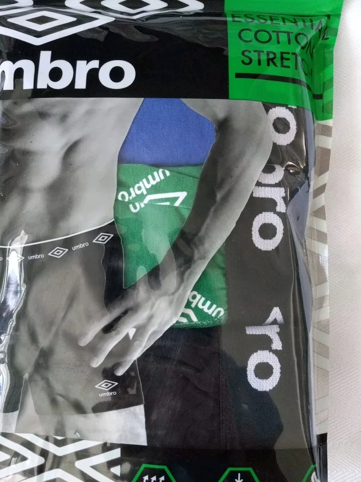 Paquete de 3 calzoncillos boxer Umbro para hombre talla pequeña negro verde azul algodón elástico NUEVO sellado Foto 3 de 4