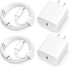 2 PACK Super Fast Charger for iPhone 13 12 11- USB C with 6ft Cable - White