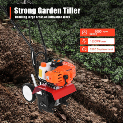 52CC 2 Stroke Mini Cultivator,Gas Powered Rototiller Garden Farm Tiller 