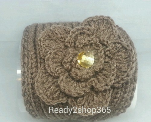 Winter Women Crochet Flower Headband Hairband Headwrap Knit Ear Warmer Brown New - Bild 3 von 4
