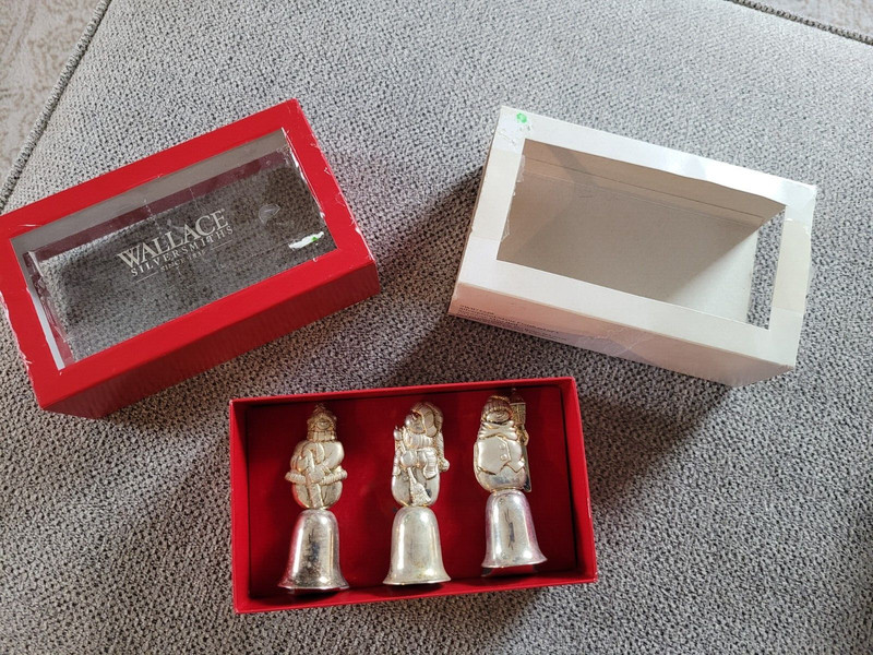 Wallace Silversmiths Silver plated Set of 3 Snowman Bells Snowmen Bells