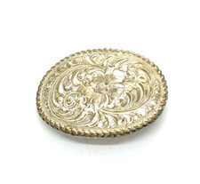 Vintage Silver Plate Oval Ornate Design Cowboy Belt Buckle Crumrine