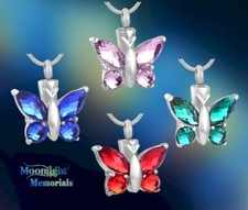 New Butterfly Crystal Wings Colorful Cremation Urn Ashes Memorial Necklace