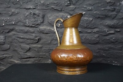 Große antike handgefertigte Kupfer & Messing Kanne ~ Blumengesteck ~ getrocknetes Gras Vase