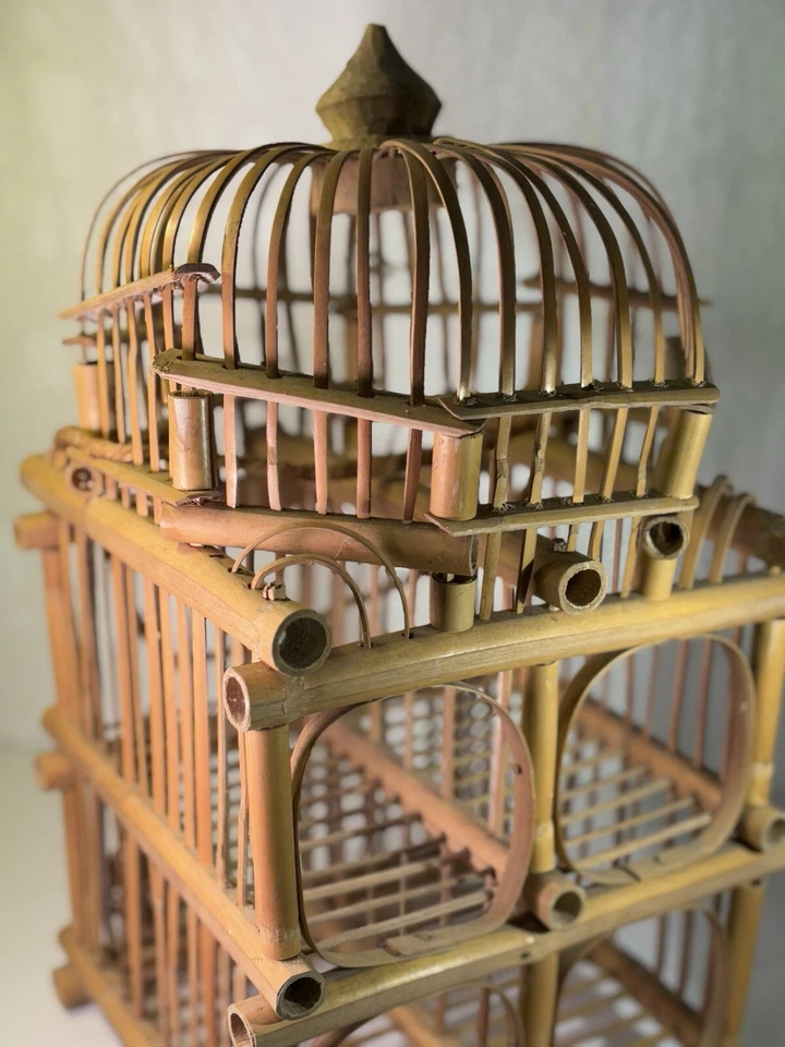 Rare Mid Century Modern Bamboo Bottle Holder Wine Rack Rustic Boho VTG 19"x9.5" - Image 3 of 4