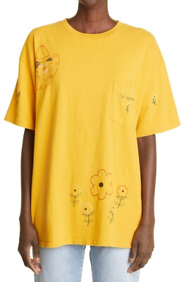 トップス house on the hill L/S Tee yellow flower Bode 58 Hester Garden Women's Floral Embroidered Tee Top T-Shirt