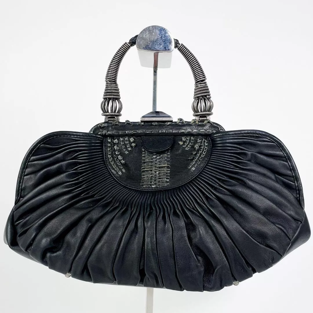 Sac à main Christian Dior par John Galliano panier plissé en cuir noir de JPN