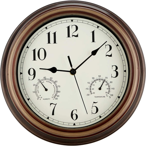 12 Inch Indoor Outdoor Wall Clock Waterproof with Temperature and Humidity Combo - Picture 11 of 12