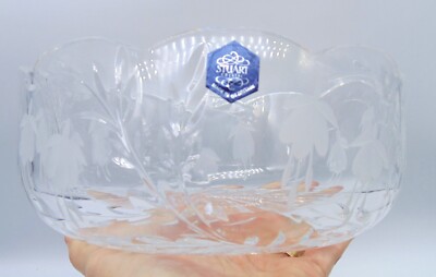 STUART CRYSTAL MADE IN GREAT BRITAIN ~ CASCADE FUCHSIA FLOWER SCALLOPED BOWL 8''