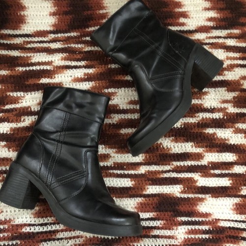 Vintage Y2K Mudd Chunky Heels Boots Sz 9 Black Platform Shoes Bratz Leather Goth - Picture 2 of 8