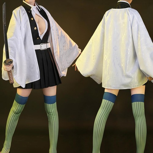 Halloween Cosplay Costume Kanroji Mitsuri Party Role Outfit with Shoes Wig Sword - Picture 7 of 14