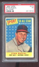 1958 Topps #476 Stan Musial All-Star Sport Magazine PSA 1 Graded Baseball Card