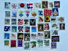 50 US Postage Stamps ON PAPER - Most are Forever - all canceled
